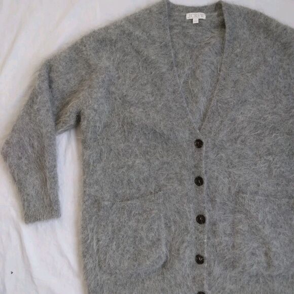 J. Crew Alpaca Blend Cardigan Gray Oversized Preppy Cabincore Women's Size L - Picture 5 of 16